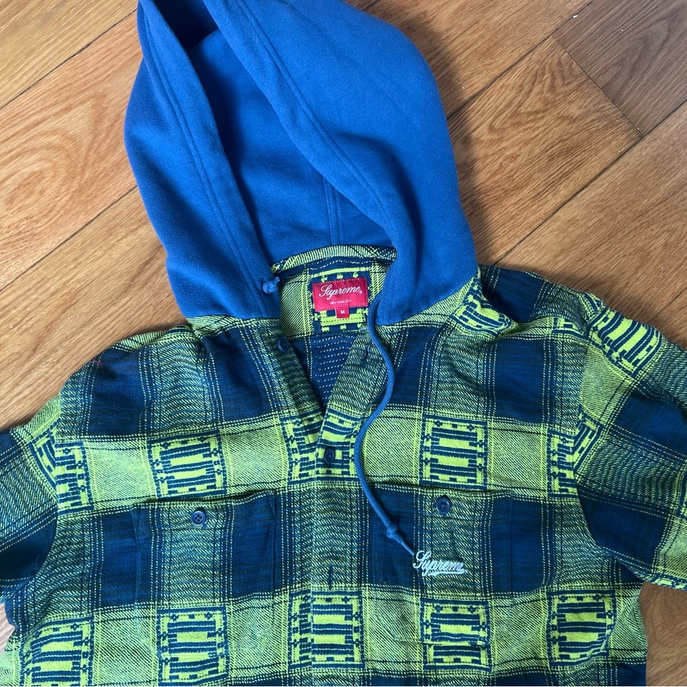 Supreme Hooded Flannel Shirt (Blue/Yellow Plaid)